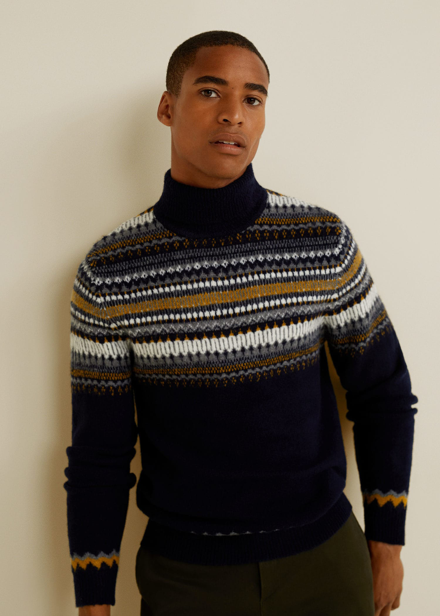 High collar jacquard sweater